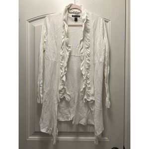 INC International Concepts Women’s Ruffle Open Front Cardigan Sweater Sz M White